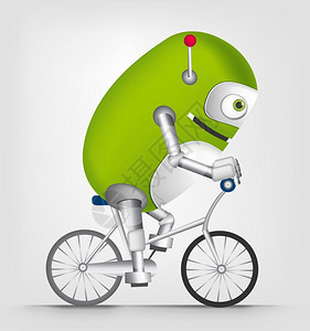 卡通可爱机器人骑自行车矢量插图图片
