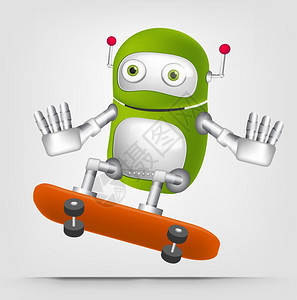 卡通可爱机器人滑滑板矢量插图图片
