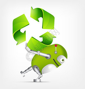 绿色卡通机器人和循环标志图片