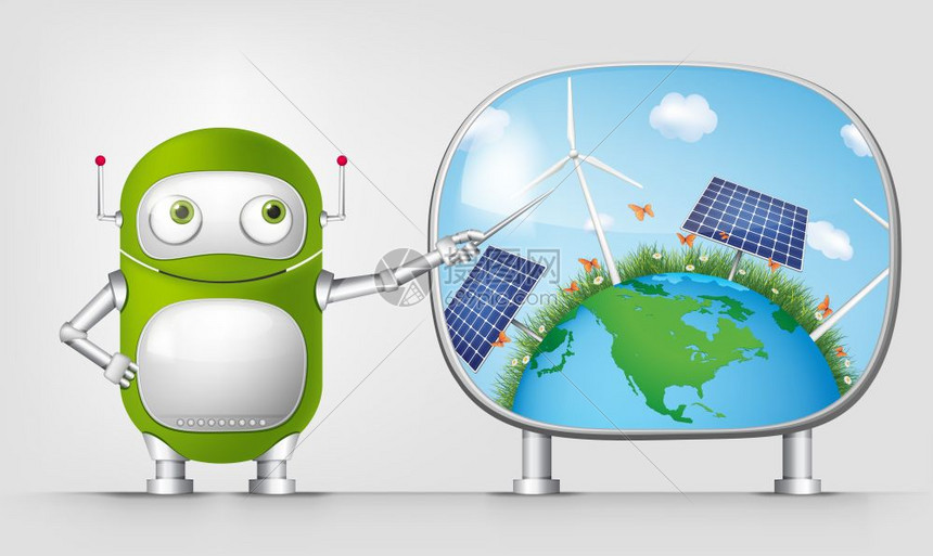 绿色卡通机器人和新能源图片