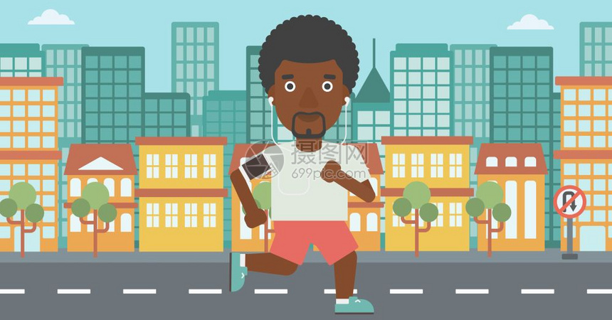 男性在城市里跑步运动矢量卡通插画图片