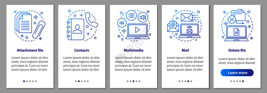 带有线概念的移动应用程序屏幕上的数字软件附文邮多媒体联系人删除步骤指示的文件uxi带插图的gui矢量模板带有线c的移动应用程序屏图片