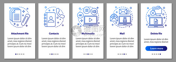带有线概念的移动应用程序屏幕上的数字软件附文邮多媒体联系人删除步骤指示的文件uxi带插图的gui矢量模板带有线c的移动应用程序屏图片