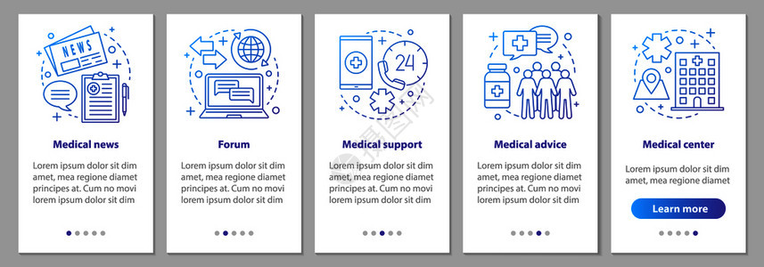 医疗新闻论坛咨询诊所支助步骤图示指uxig带插图的病媒模板图片