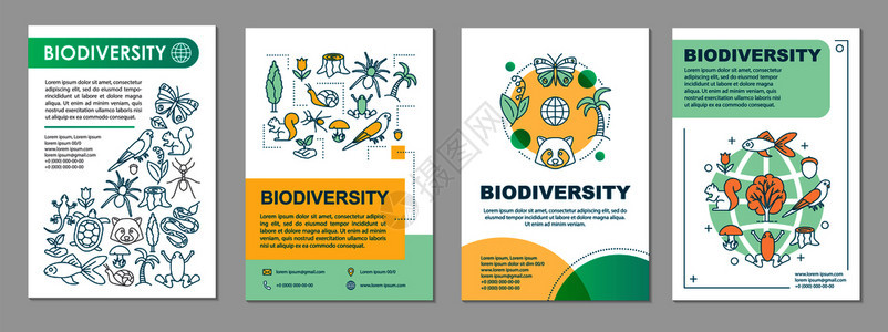 生物多样小册子模板布局动植物群传单小册子印刷设计以及线插图杂志矢量网页年度报告广海图片