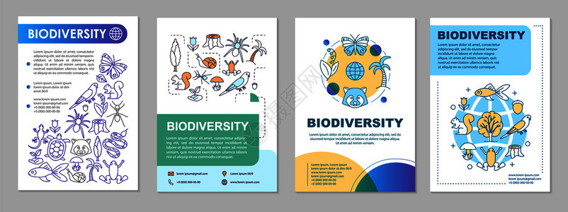 生物多样小册子模板布局动植物群传单小册子印刷设计以及线插图杂志矢量网页年度报告广海图片
