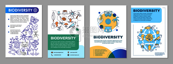 生物多样小册子模板布局动植物群传单小册子印刷设计以及线插图杂志矢量网页年度报告广海图片