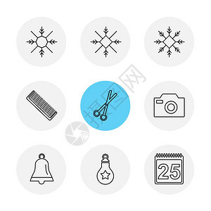 梳子剪刀照相机钟声切菜雪花圣诞节12月5日冬季雪背景图片