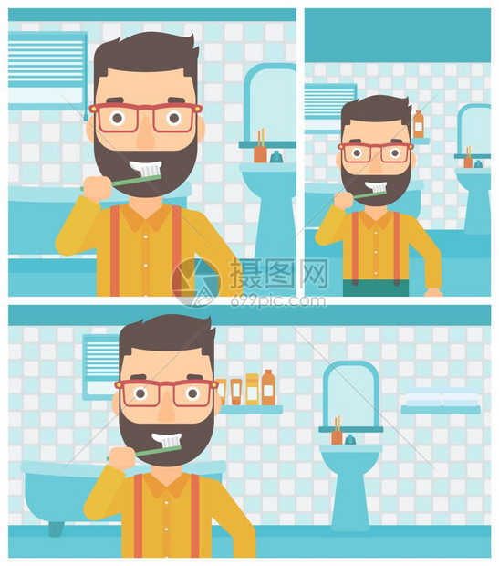 在浴室里刷牙的男子图片