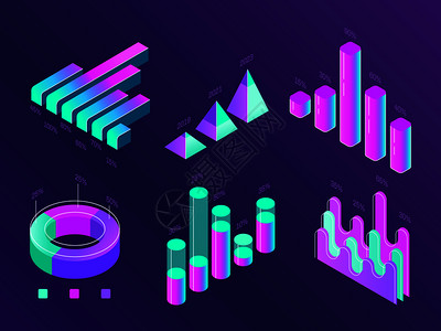 彩色紫和青百分比信息图表统计栏和网站数据3d统计数据图表矢量概念集图现代等量商业信息图百分比表统计栏和数据矢量集图片