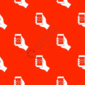 手拿智能手机红色无缝图案矢量设计元素图片