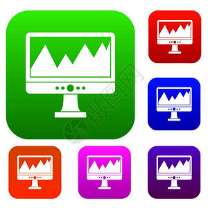 以不同颜色孤立矢量说明显示的图表集标溢价收藏监视器和图表集收藏图片