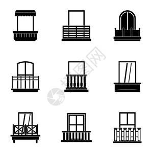 矢量图标集用于在白色背景上隔离的网络现代阳台图标集简单风格插画