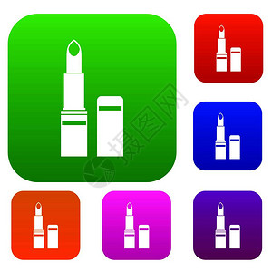 以不同颜色的孤立矢量插图组口红标溢价收集口红图片