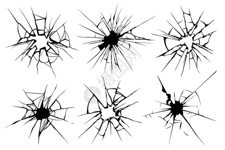 孔环碎玻璃窗面和打破挡风玻璃纹理筒碎玻璃或弹孔矢量插图孤立标碎