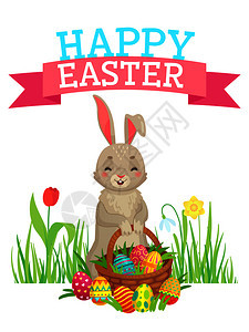 复活节兔子和彩蛋插画图片