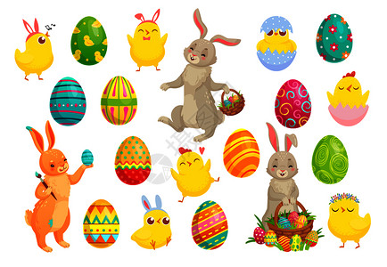 复活节兔子和彩蛋矢量元素图片