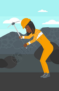 在煤矿挖煤的非裔女矿工矢量图图片