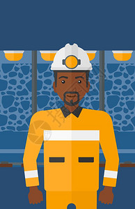 戴安全帽身处隧道的非裔矿工矢量图图片