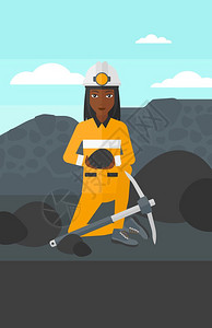一位手持煤炭的非裔女矿工矢量图图片