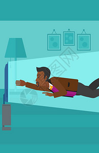 客厅中沉迷电视的非裔男子插画图片