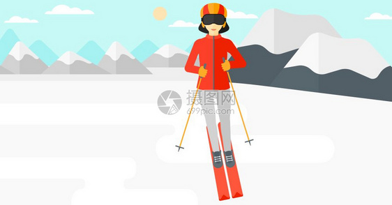 在雪山滑雪的女孩图片
