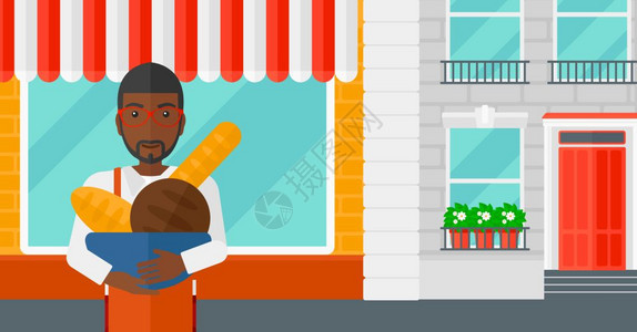 非洲美国人面包师咖啡馆矢量插画设计图片