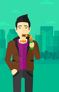 男子抽烟现代城市矢量背景插画图片