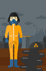 一名在污染环境中身着防化服的女子矢量图图片