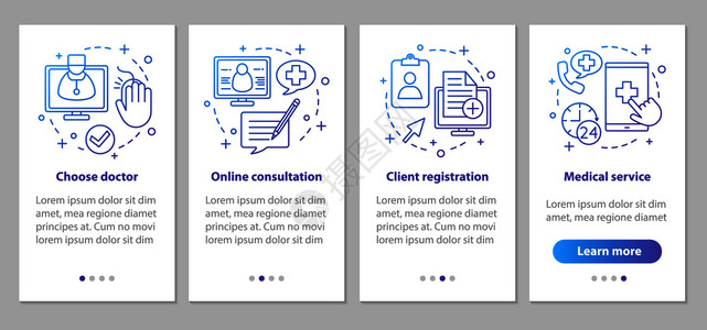 在线医生咨询采取图形指示医疗预约uxig矢量模板配插图医疗服务装有线CO的移动应用程序页面屏幕图片