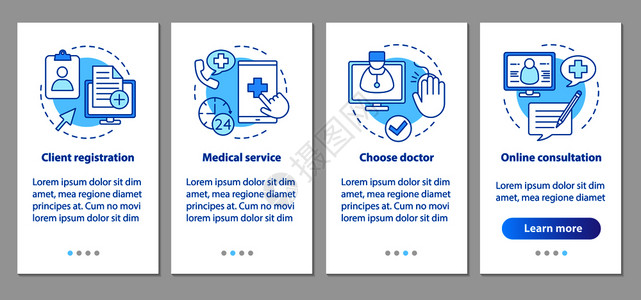 在线医生咨询采取图形指示医疗预约uxig矢量模板配插图医疗服务装有线CO的移动应用程序页面屏幕背景图片