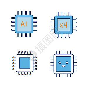 四角玻璃罐处理器彩色图标集成芯片ai系统集成电路微笑处理器四角核心