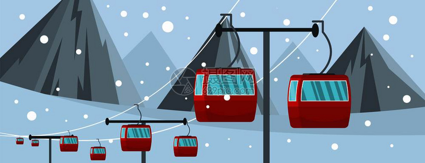 缆车插画矢量