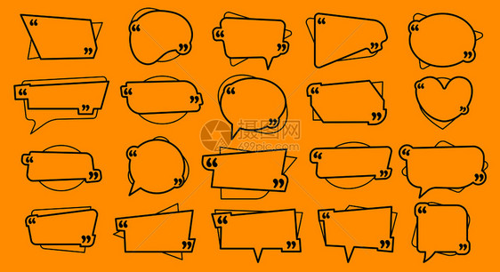引用标注和框架模板设置语音框架单词概念泡沫或句注框孤立的矢量符号语框引用标注文模板矢量集图片
