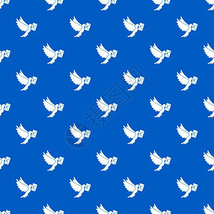 信鸽无缝蓝色图案矢量设计元素图片
