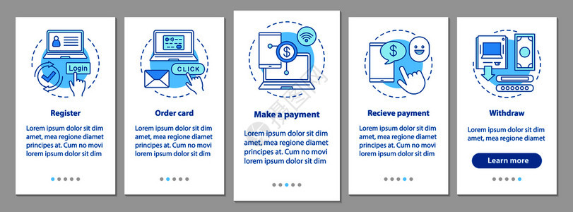 电子支付系统步骤图形指示uxig矢量模板附有插图图片