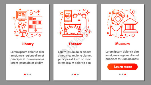 图书馆剧院博物步骤图示说明uxgi矢量模板附有插图图片