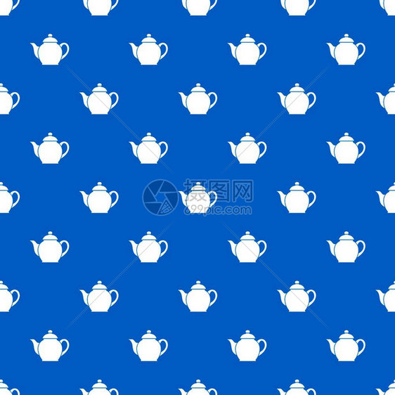 茶壶无缝蓝色图案矢量设计元素图片