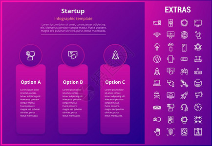 启动选项信息模板元素和图标信息表包括三个选项由启动火箭商业网络技术互联连接卫星等设置的行图标启动信息模板元素和图标图片