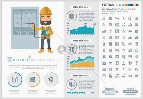 建筑工人平板设计信息模版插画图片