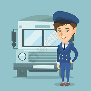 儿童交通身着制服微笑的校车女司机插画