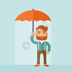 一个成功而快乐的商人站在保护伞下图片