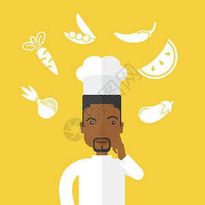 黑人厨师与蔬菜卡通矢量人物图片