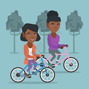 在公园里享受骑行乐趣的俩姐妹插图背景图片