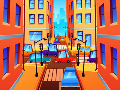 红绿灯街道交叉路口矢量插画插画
