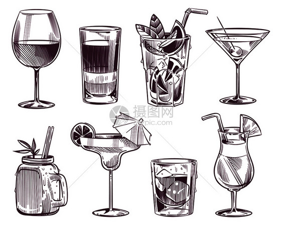 手绘鸡尾酒和饮料矢量设计元素图片