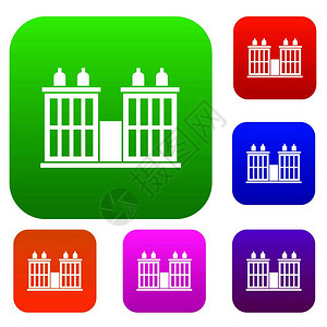 城市烟囱多色建筑图标插画