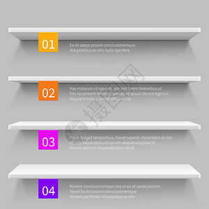 空的现代商店3d产品架子商店室内矢量信息模板插图内部书架带有编号顺序的书架图片