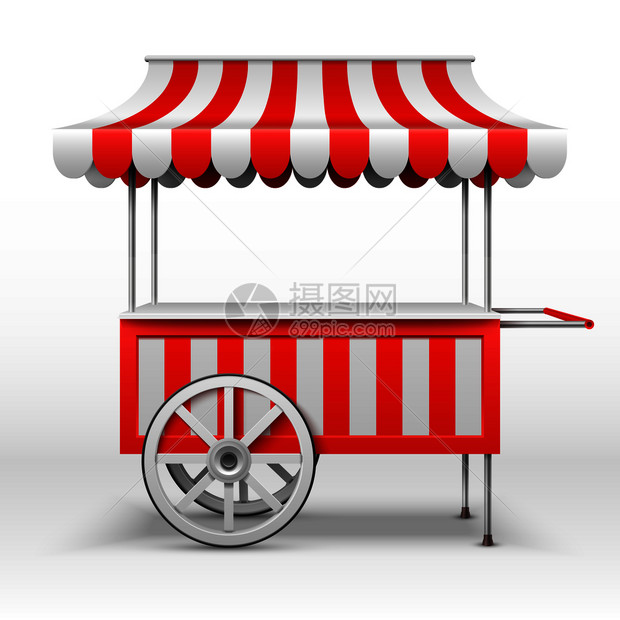 带轮子的移动市场摊位推车插图