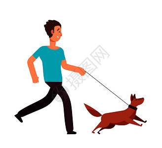 健康生活方式慢跑与狗一起的卡通男图片